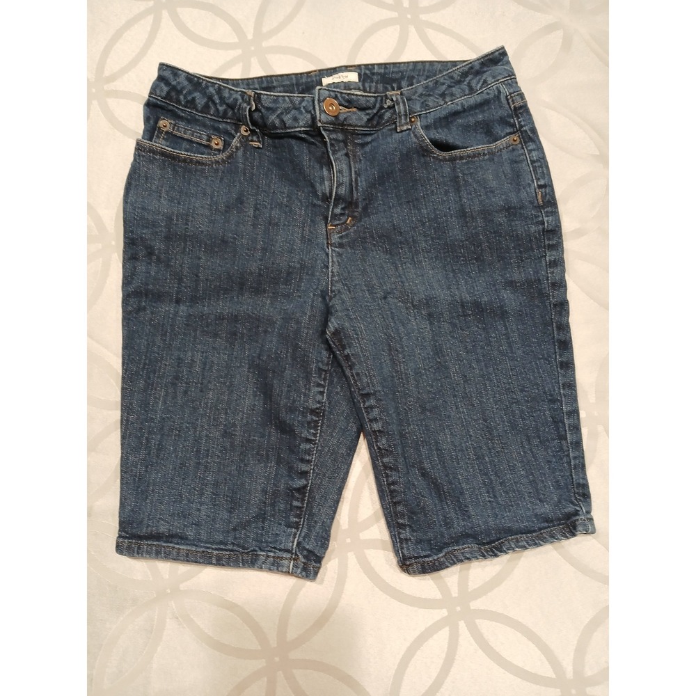 Liz Claiborne Petite Denim Bermuda Shorts Dark Wash Stretch Size 6P